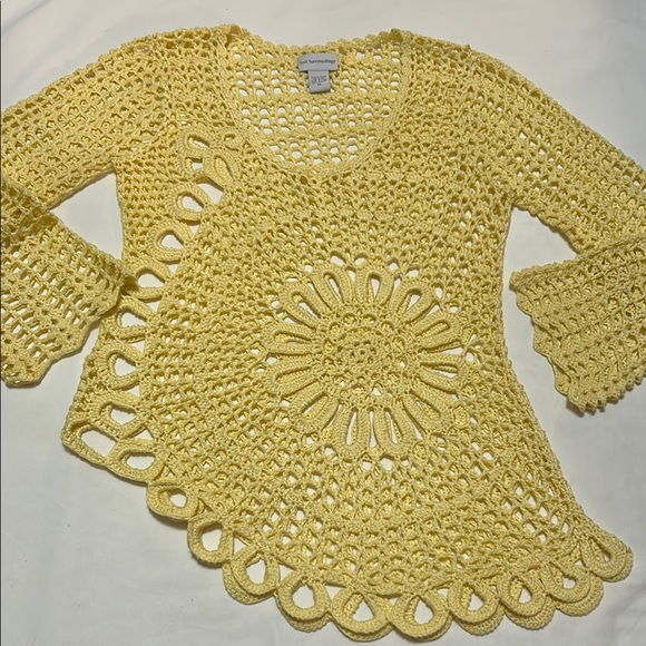 Soft Surroundings Sweaters - Soft Surroundings Light Yellow Crochet Women's Sweater M